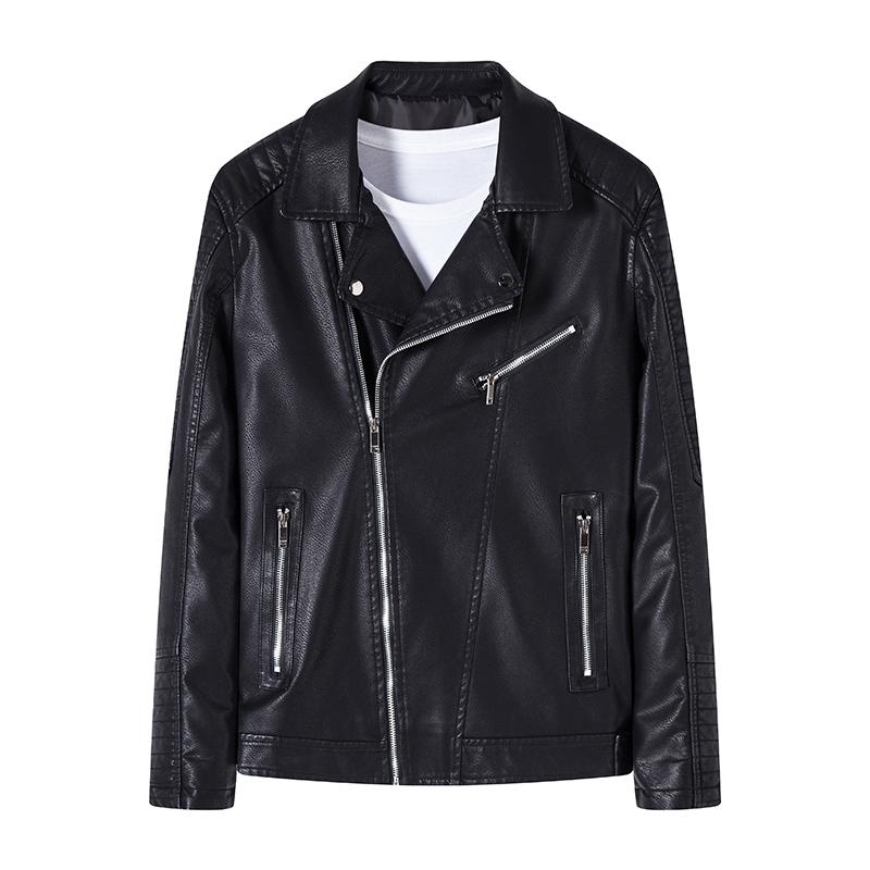 Frühling Herbst Umlegekragen Winddicht Streetwear PU-Lederjacke Herren Freizeit Reißverschluss Mantel Oberbekleidung