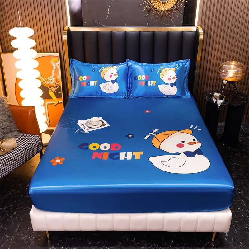 Ice Cooling Fitted Sheet - Cartoon Printed Funda De Colchón For Queen/King Beds, Smooth Kids Bed Protector (No Pillowcase)