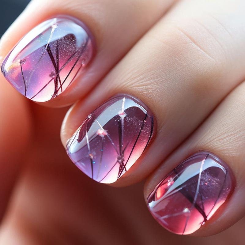Starry Sky Dream Collection: 24 Medium-Short Square False Nails