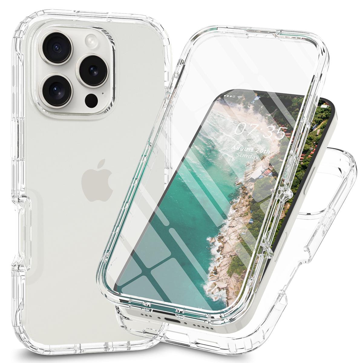 

For iPhone 16 Pro Case TPU+PC Full Protection Shockproof Phone Cover with PET Screen Guard Transparent
