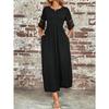 Women Slimming Mesh Panel Long Dress Elegant Stretchy Fabric Crew Neck Solid Color All Season Wear