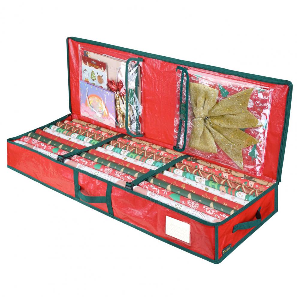 101*36*14cm Christmas Wrapping Paper Storage Bag Flexible Partitions Pockets Large Capacity Handle PE Gift Wrap Organizer Bag