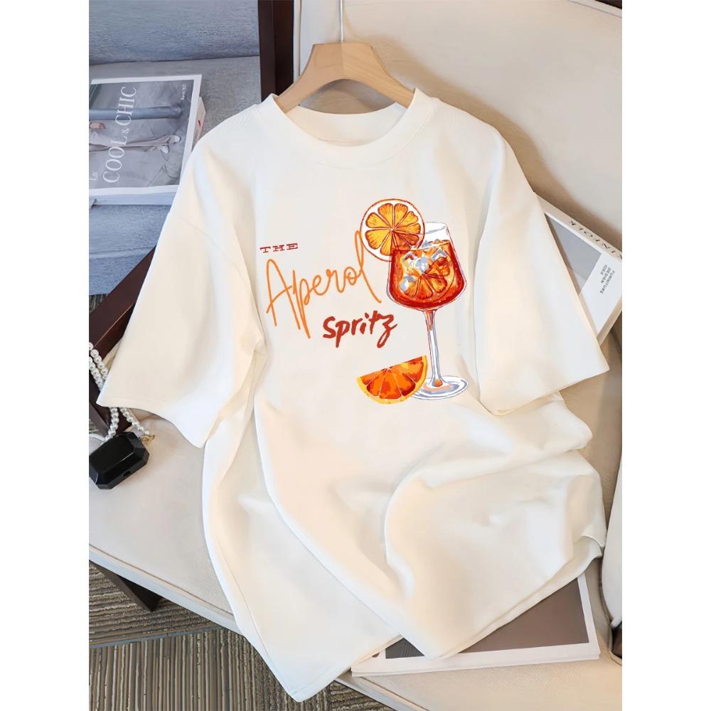 Lemon Red Wine Printed Women's Short Sleeved Round Neck T-shirt Women's Y2K Top New Fashionable and Comfortable Summer Women's Clothing