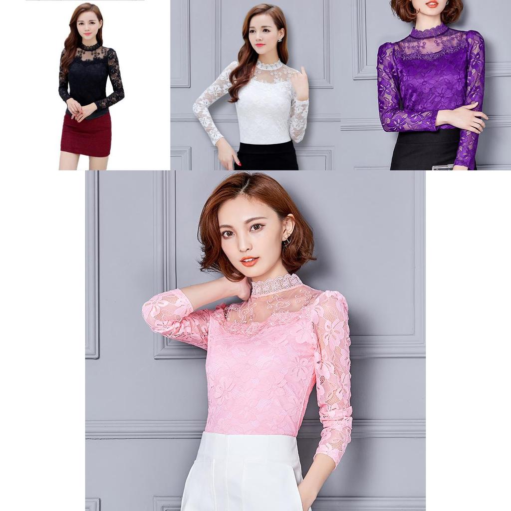 Elegant Mesh Blouse With Hollow Lace Design For Women Long Sleeve Summer Wear