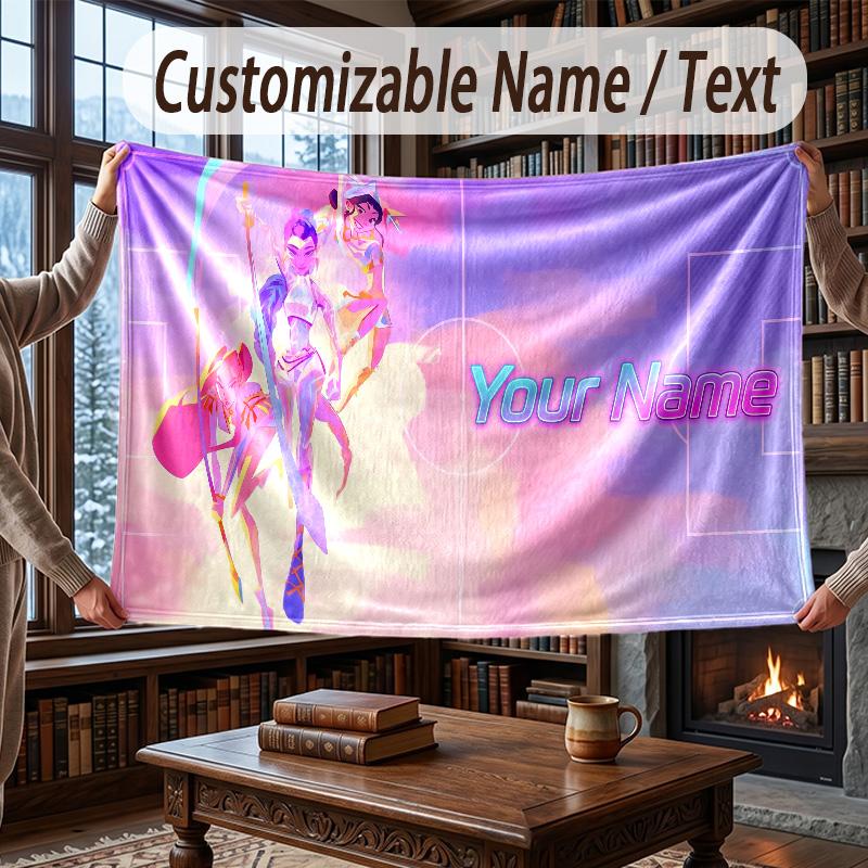 Custom Name Flannel Throw Blanket Kpop Demon Hunters Pattern Warm Home Decoration