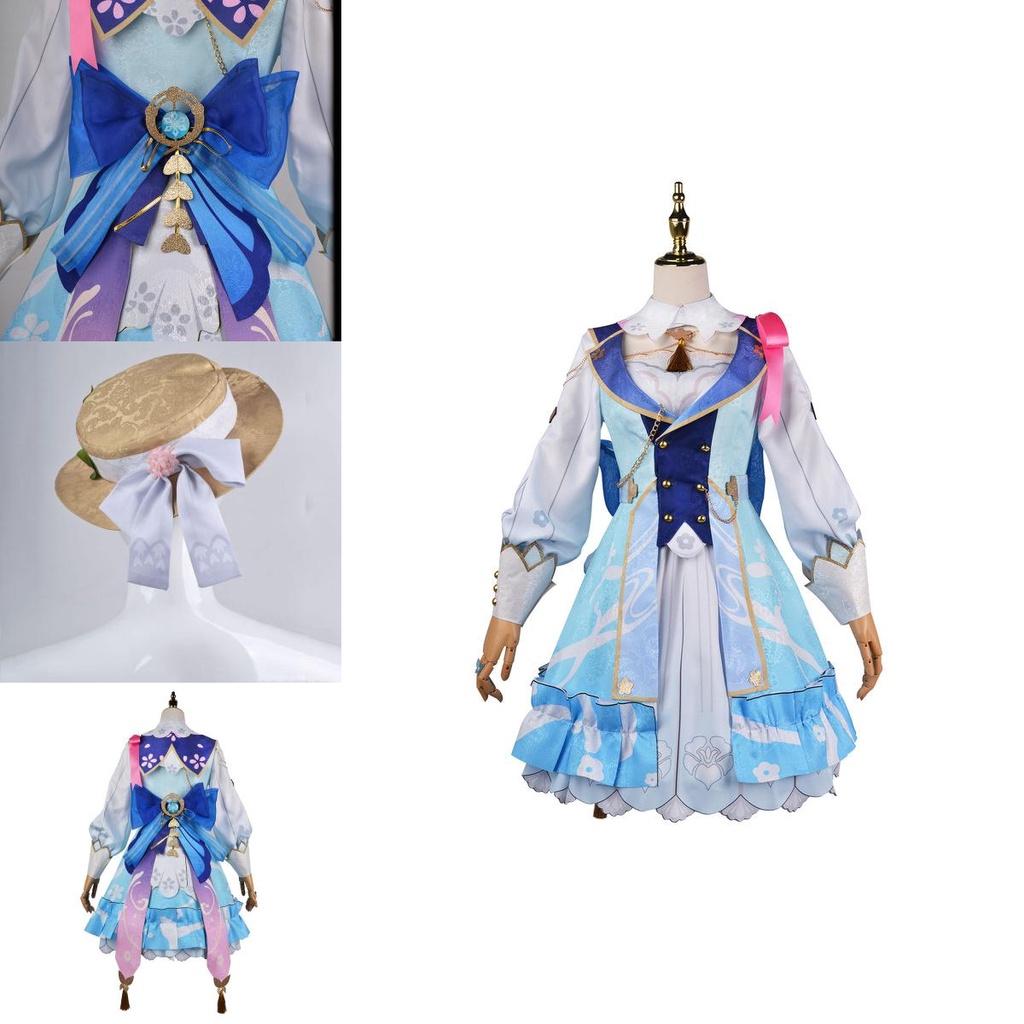 Genshin Impact Kamisato Ayaka Cosplay Costume Wig Flower Dress Hat Halloween