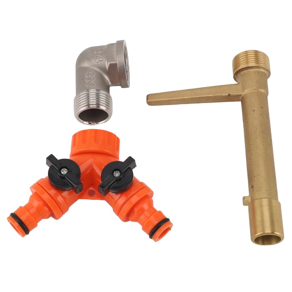Quick Coupler Valve Key G3/4 Brass with 2 Way Water Hose Splitter Quick Water Intake Valve Key for