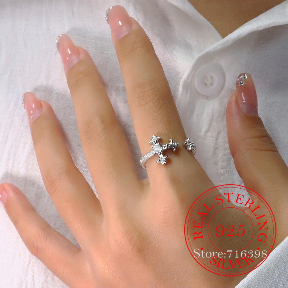 

925 Sterling Silver Jewelry Crystal Iris Flower Finger Rings for Women Wedding Party Jewelry for Girls Friend Gift One Size