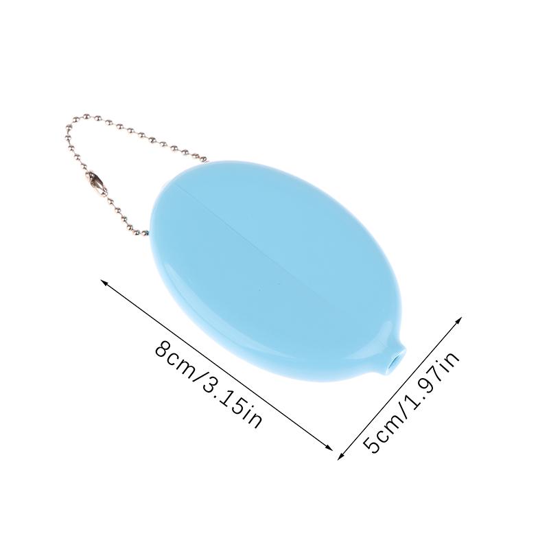 Small Oval Coin Purse Mini Earrings Rings Storage Box With Chain Solid Color Pvc  Portable Bag Pendant