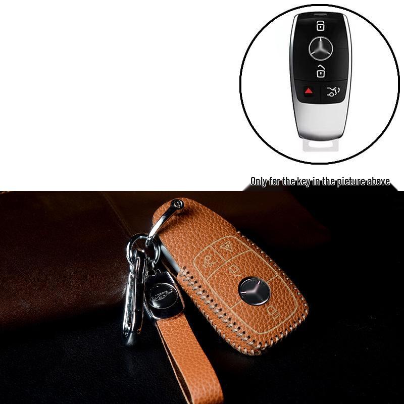 TPU Full-Wrap Cowhide Key Case for Mercedes E-Class & C-Class (E300L, C260L, C200L, GLC) - Unisex Design