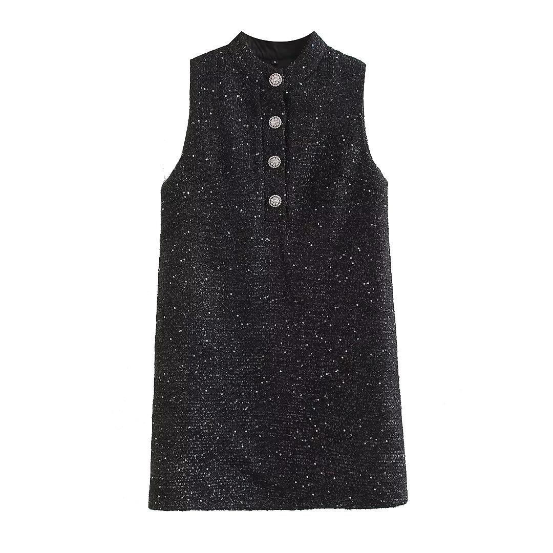 

Осень 2024 Женское Европейское и Американское Мини-платье с Текстурой из Пайеток Large чёрный