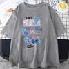 Fun Mischievous Cat Print Japanese Style T-Shirts Men Women Fashion Tshirs Breathable Summer T-Shirts Cotton Loose Tee Clothes