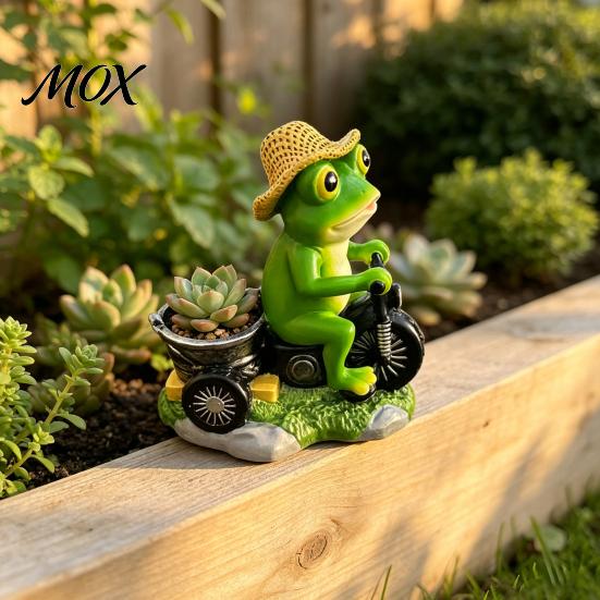 Charmant Tafereel Kikker Decor Fietsende Figuur, Creatieve Bloempot, Hars Tuinbeeld, Weerbestendig Miniatuur Micro Landschap Succulenten