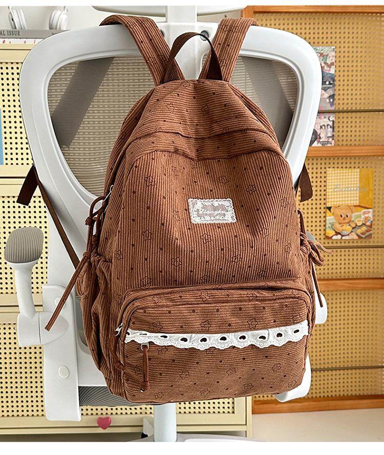 Schoolbag Korean version girl backpack polka dot lace large capacity backpack women's middle school student schoolbag leisure bag