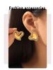 European & American Gold-Plated Titanium Heart Stud Earrings with Diamonds - Women's Fashion Jewelry