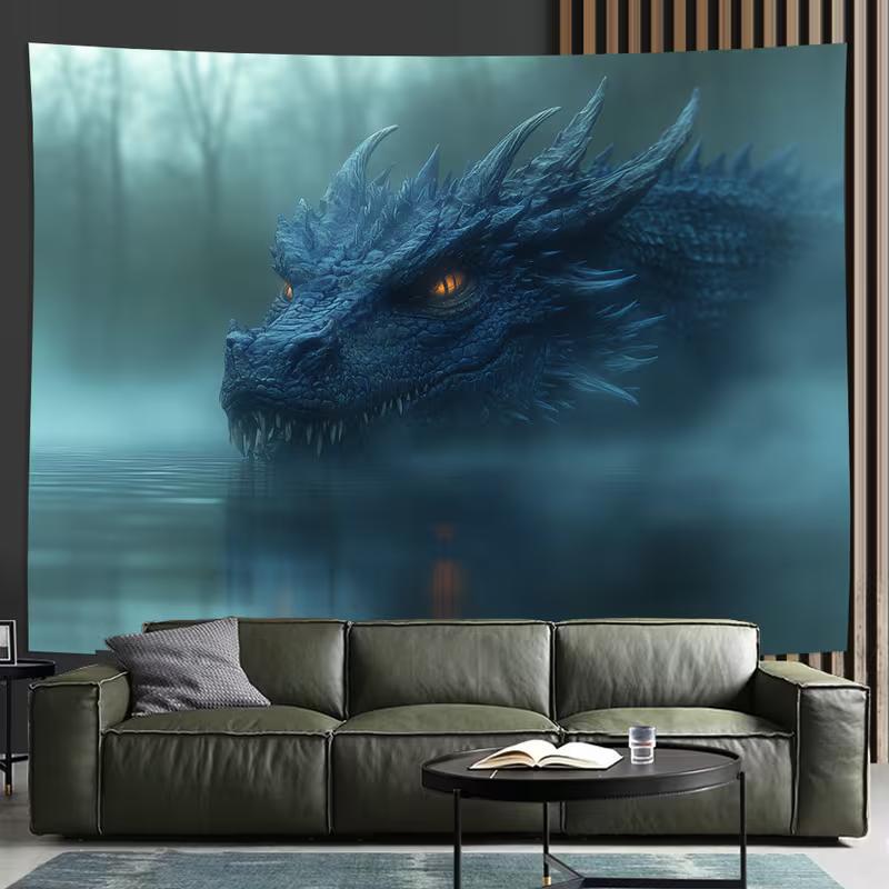 2D Ferocious Dragon Tapestry Mythical Creature Home Background Decor