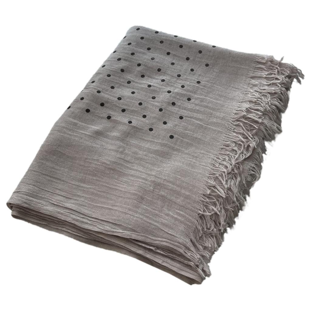 Gray-Beige Polka Dot Scarf - 50% Viscose, 50% Cotton