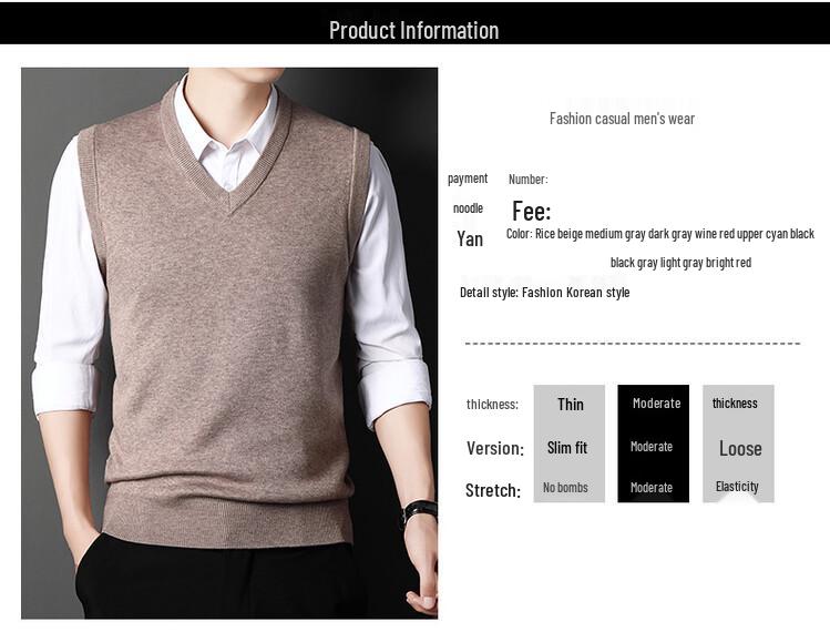Men's Wool Blend V-Neck Sleeveless Cardigan Vest for Middle-Aged and Elderly