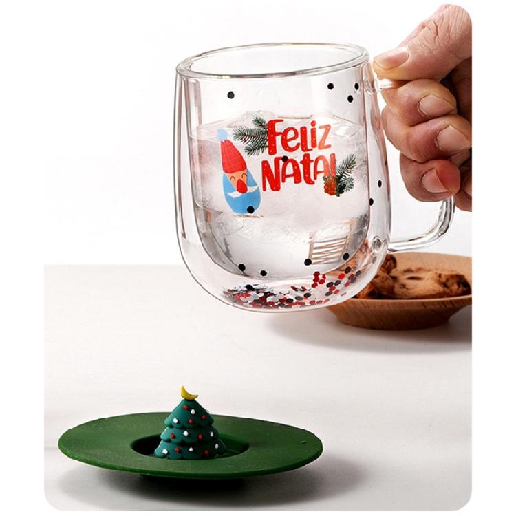 Insulated Christmas Glasswares Holiday Seasonal Coffee Mugs Insulated Glass Cup for Coffee Hot Chocolate