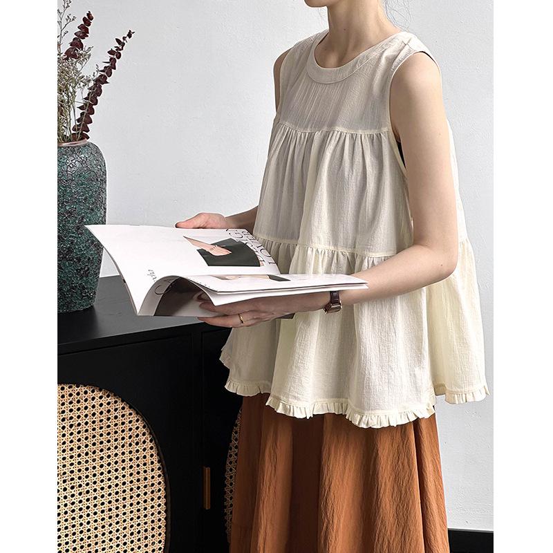 Orange Zhi 2025 Spring/Summer Women's Loose Slimming Babydoll Sleeveless Shirt