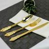Golden 90pcs Embossed Vintage Plastic Cutlery Set, Dual-Use Knife Fork Spoon Utensils Disposable Cutlery Used for Parties