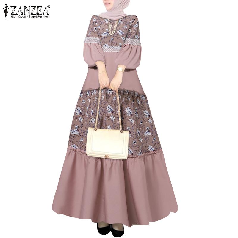 

ZANZEA Женское повседневное длинное платье-кафтан с длинным рукавом и круглым вырезом с цветочным принтом