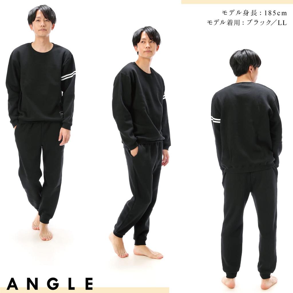 ON NISHIKI Sweatshirt Cotton Long Loungewear Men's Fleece-Lined Set, Fall/Winter Pajamas, 35% Blend, Sleeves, Pants, (Black/L/77325)