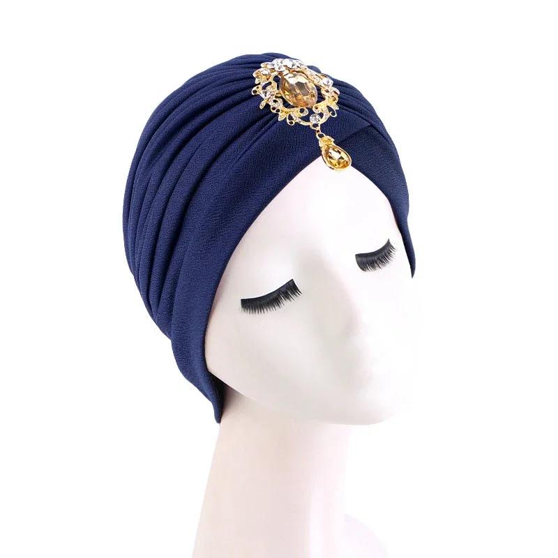 Indian Women Chemo Cap Muslim Diamonds Hijab Pleated Turban Wrap Headscarf Beanies Hair Loss Bonnet Hat Femme Turbante Mujer New