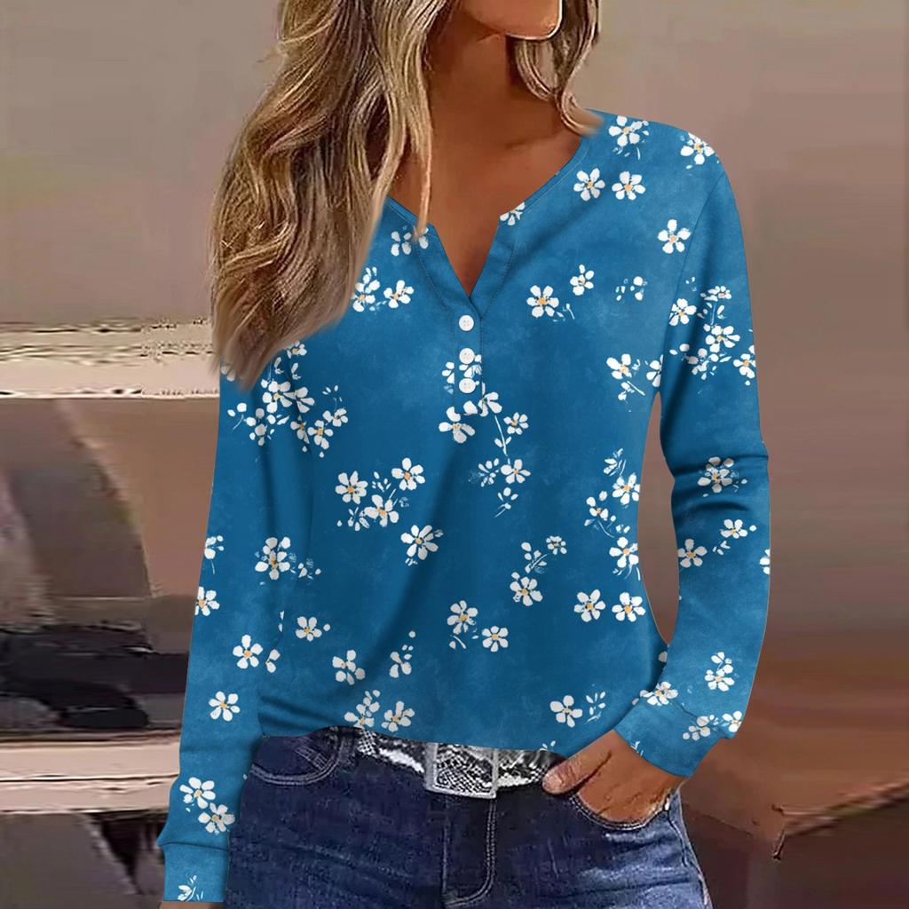 T-skjorte for kvinner T-skjorte med lange ermer Daglig helgmote Basic V-hals vanlig topp