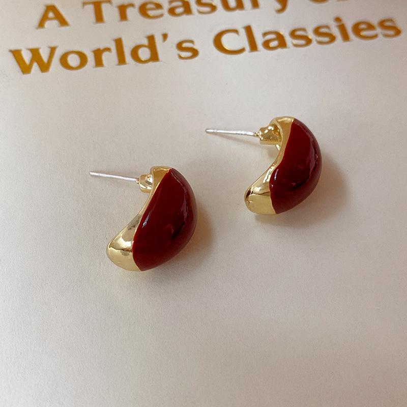 Silver Needle Red Bow Earrings New Versatile Earrings Niche Design Autumn and Winter Earrings Women