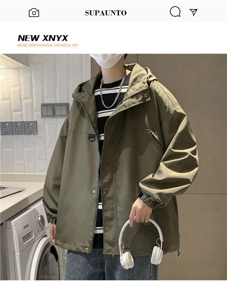 Men's Retro Baseball Jacket: Hooded, Loose-Fit, Casual, Solid Color for Spring/Autumn