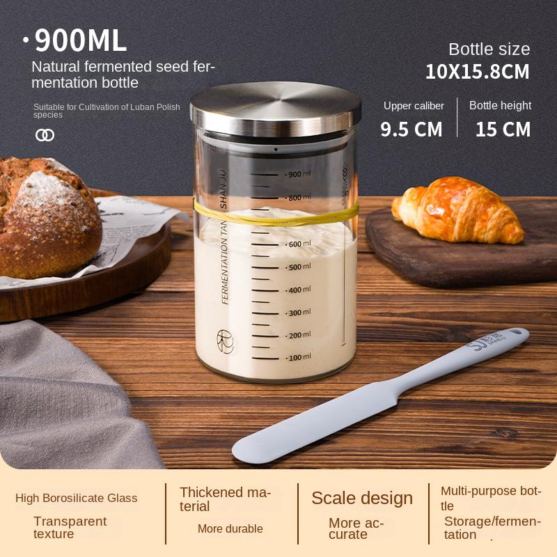 Zackoo 300/500/900ml Clear Glass Sourdough Fermentation Jar with Scale Metal Lid Reusable Dough Starter Container Food Storage