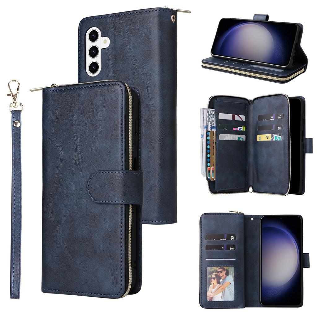 For Samsung Galaxy S26/S26 Pro Case Zipper Pocket 9 Card Slots PU Leather Phone Cover with Hand Strap