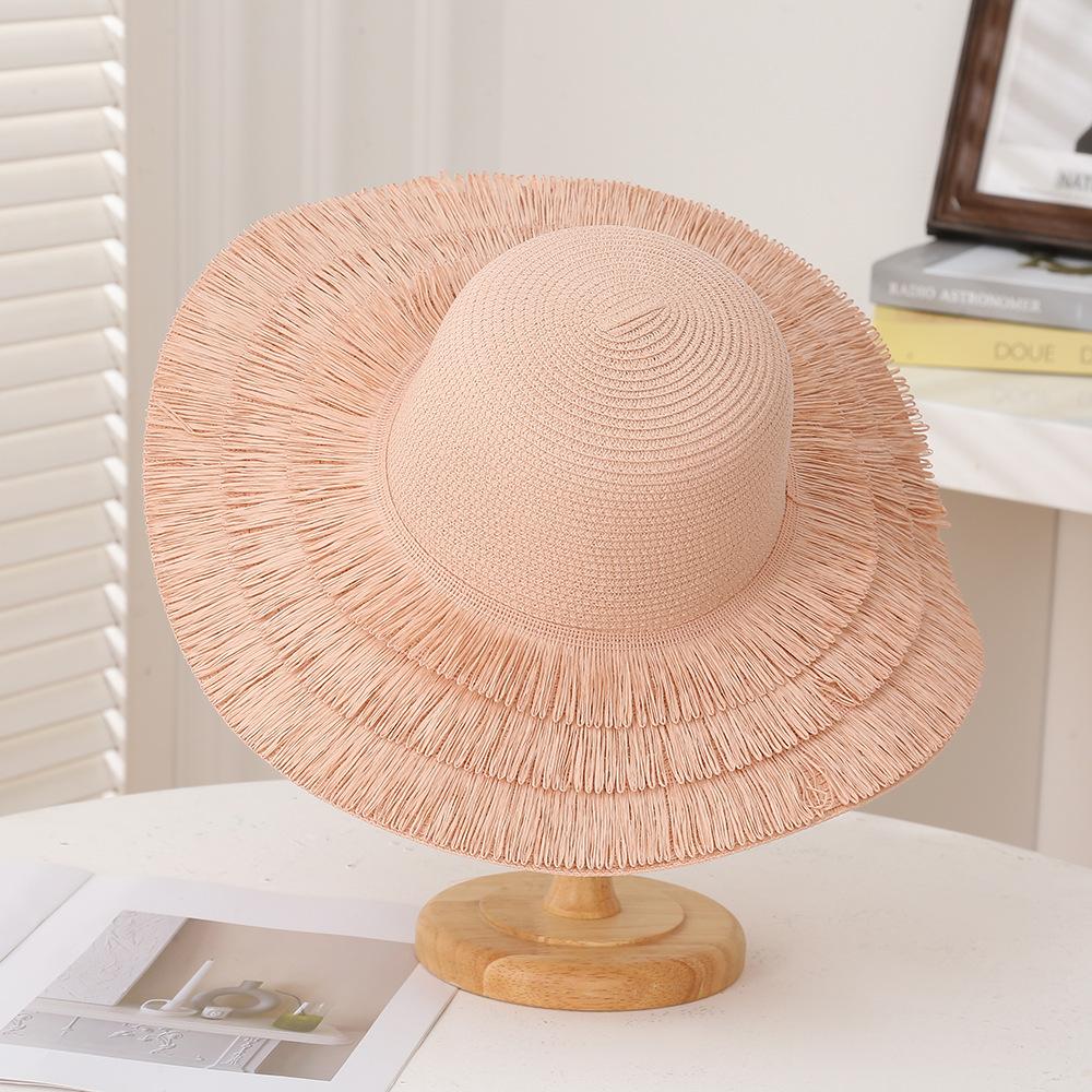 Solid Color Men's and Women's Hats New Straw Hat Yellow Macaron Color Summer Flat Top Straw Hat Beach Travel Essential Sun Hat