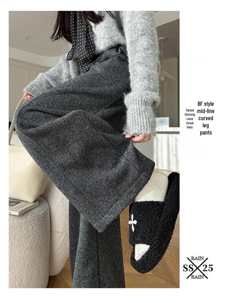 Women's Plus Size High Waist Wide Leg Pants - Fluffy, Thick, and Slimming for Autumn/Winter