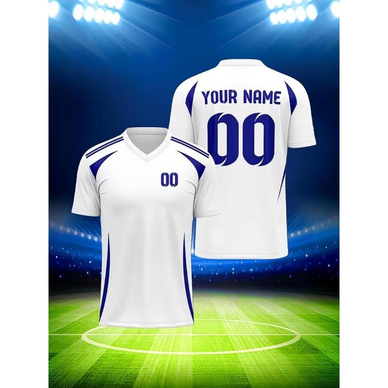 Printed Custom Name Team Name Numbers Football Jersey New Sports T Shirts Stripe Sports Jerseys Cool V Neck Tops Unisex Tee