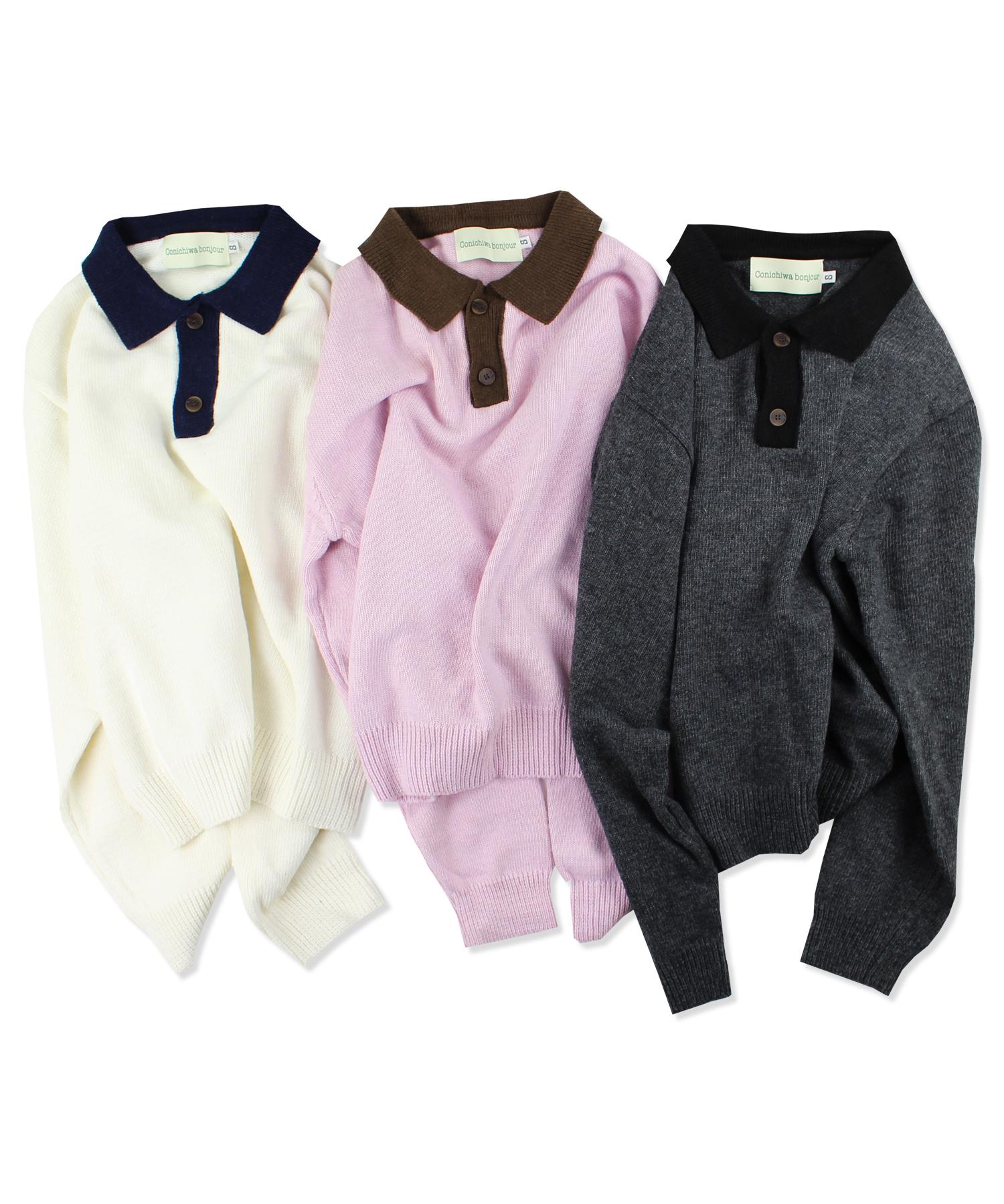 Konnichiwa Bonjour Cb Ton Collar Knit (3 Types) Pink/1(Small)