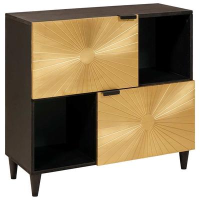Side Cabinet with Shelf Black and Gold 80 X 33.5 X 75 Cm