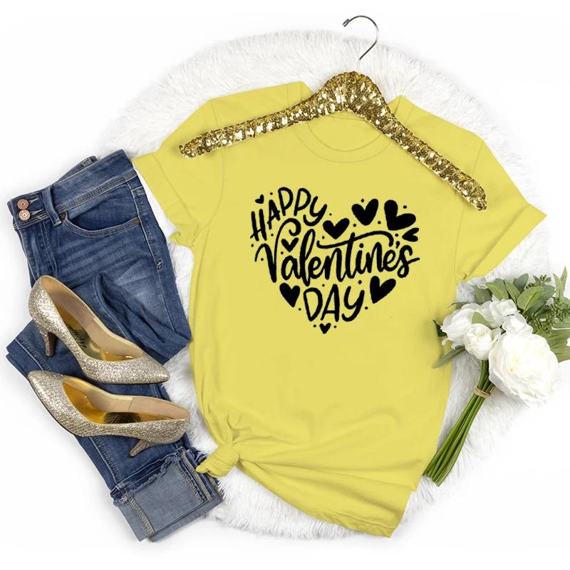 

Happy Valentine s Day Crew Neck Short Sleeve T-shirt Women Heart Love Design Fashion Casual Tops Valentines Day Gifts T-shirts S