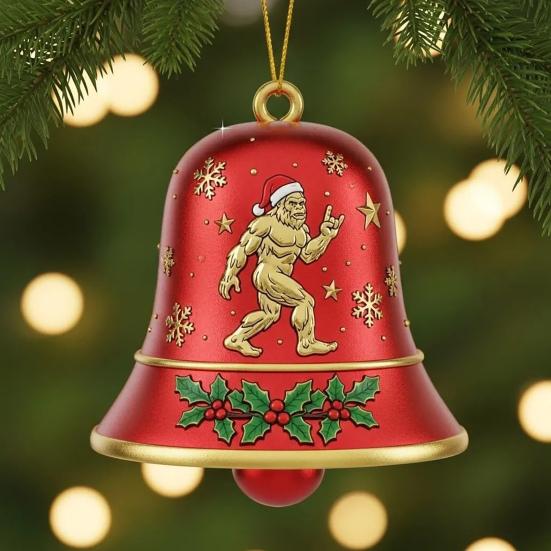 Big Foot Christmas Bell Ornament Metal Bell Christmas Tree Hanging Pendant Holiday Stocking Stuffers Gifts for Big Foot Lovers