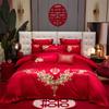 High-End Long-Staple Cotton Wedding 4Pcs Set Chinese Wedding Wedding Kit Big Red Embroidery Pure Cotton Wedding Bedding