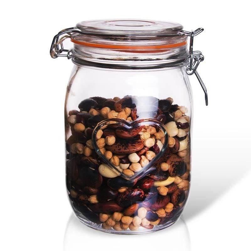 Patent Glass Kitchen Container Jar with Food Clip 1L
