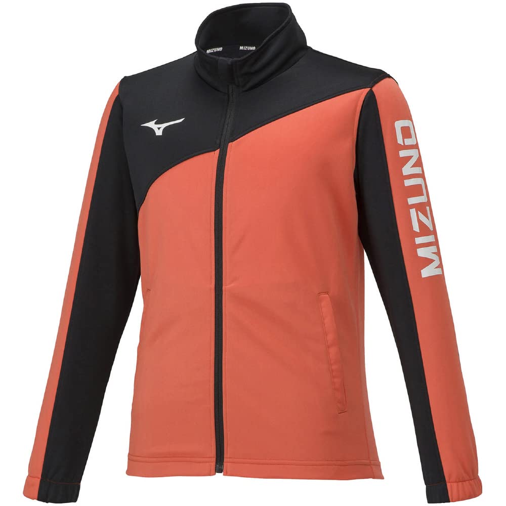 Mizuno Junior Training Soleil Size 32JCA410 Boys' Warm-Up Jacket, Moisture-Wicking, Quick-Drying, Wear, Orange/Black, 150,