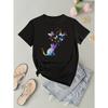 European Size Women's Casual Short Sleeve T-Shirt - Rainbow Butterfly & Cat Geometric Print, Relaxed Fit, Breathable Summer Fabric