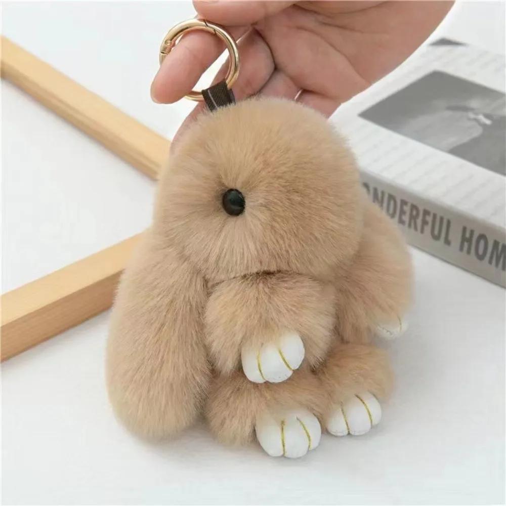 Fur Pom Keyring Fashion Pluff Bunny Keychain Lovely Cute Play Dead Rabbit Doll Smooth Fluffy Rabbit Fur Keychain Women