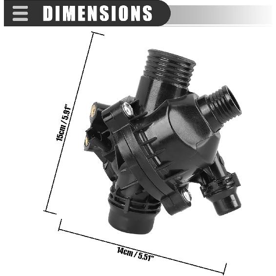 Motoforti Car Auto Thermostat, Thermostat Housing, for BMW 525i 2006-2007, Metal, with Sensor, 11537549476 11537536655, Black