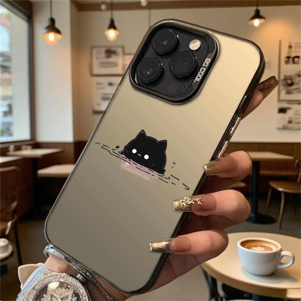 Cute Black Cat in Water Hard Phone Case for Iphone 16 15 14 13 12 11 Pro Max Mini Shockproof Anti-Scratch Protective Cover