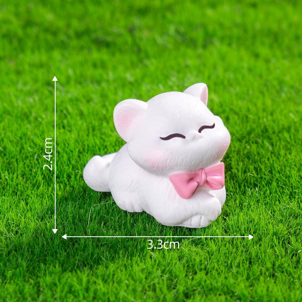 4Pcs/set Cartoon Bow Cat Animal Miniatures Resin Ornaments Fairy Garden Decoration Moss Terrarium Micro Landscape