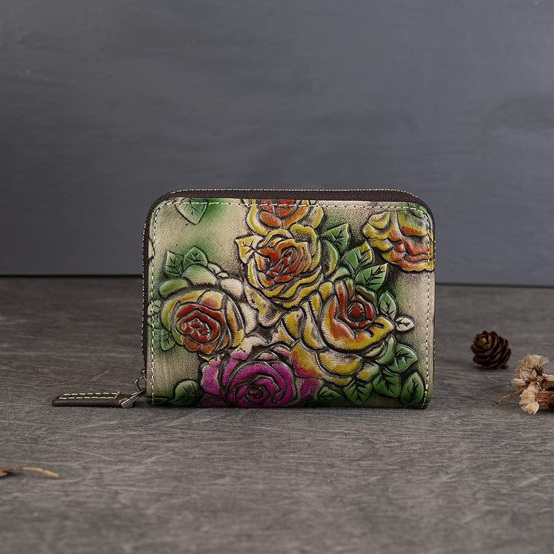 Dámská taštička na karty Vintage Embosovaná peněženka na mince Mini Velkokapacitní Více slotů na karty