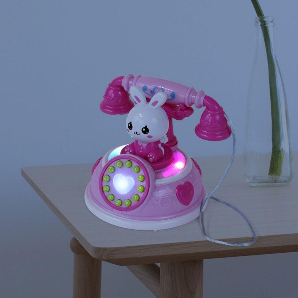 Early Education Rabbit Telephone Toy with Music Sound Light Simulation Landline Phone Kids Gift